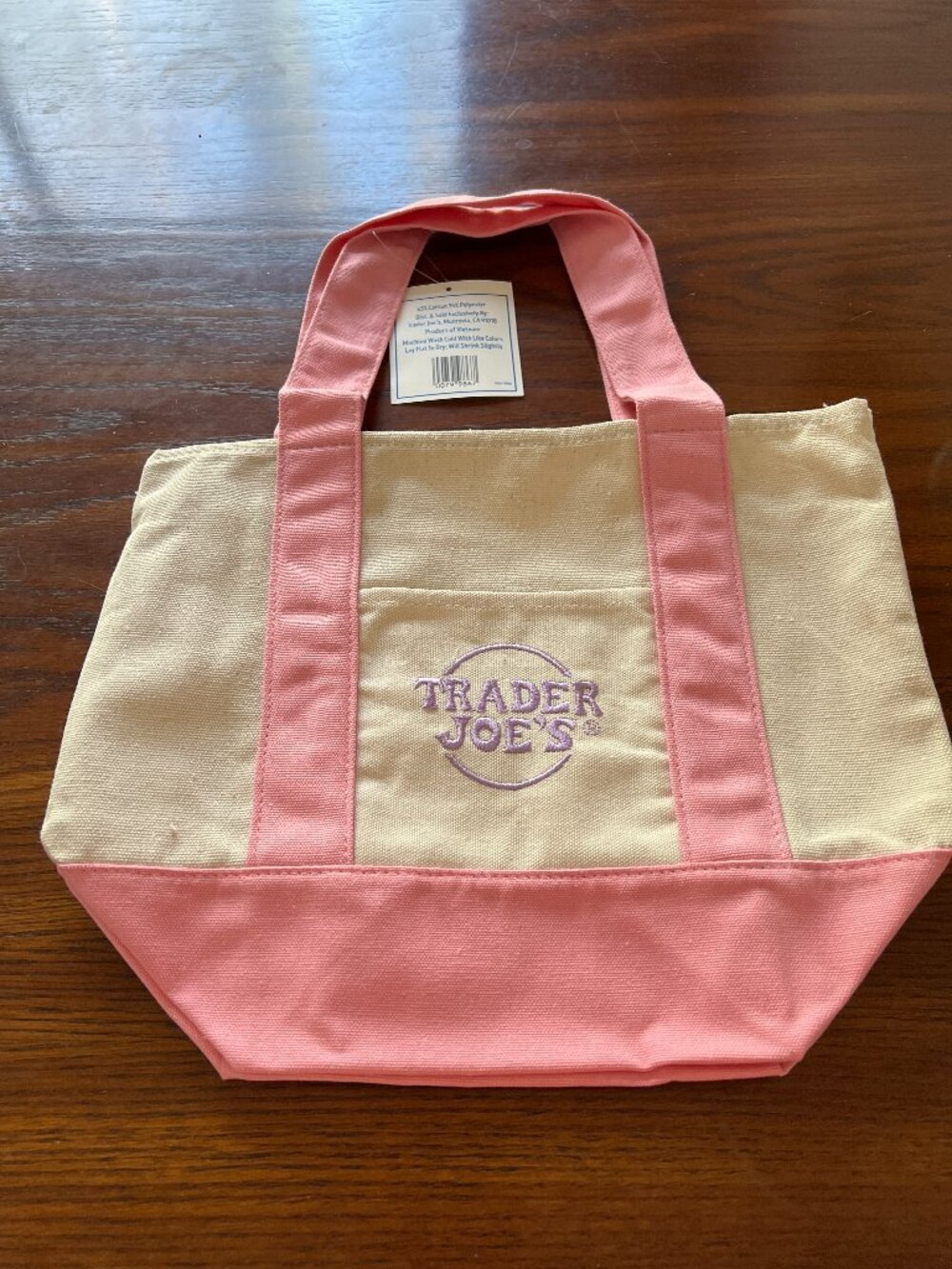 TRADER JOE'S PASTEL MINI CANVAS TOTE BAG-PINK-NWT!